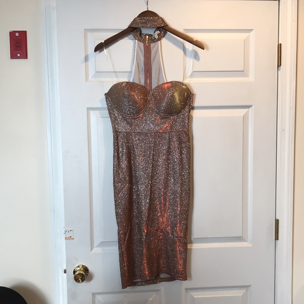 SOLD Women’s Rose Gold Glitter Strapless Choker Dress